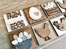 Load image into Gallery viewer, MINI Farm Interchangeable Leaning Sign File SVG, Chicken Eggs Barn Tiered Tray Glowforge, LuckyHeartDesignsCo
