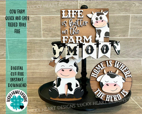 Cow Farm Quick and Easy Tiered Tray File SVG, Glowforge Tier Tray Farmhouse Decor, LuckyHeartDesignsCo