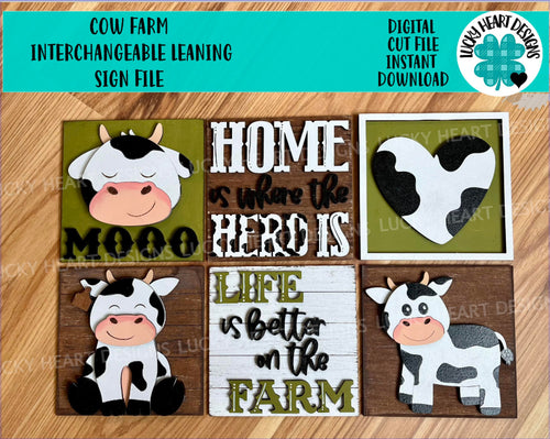 Cow Farm Interchangeable Leaning Sign File SVG, Farm Tiered Tray Glowforge, LuckyHeartDesignsCo