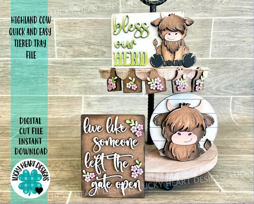 Highland Cow Quick and Easy Tiered Tray File SVG, Glowforge Tier Tray Farmhouse Decor, LuckyHeartDesignsCo
