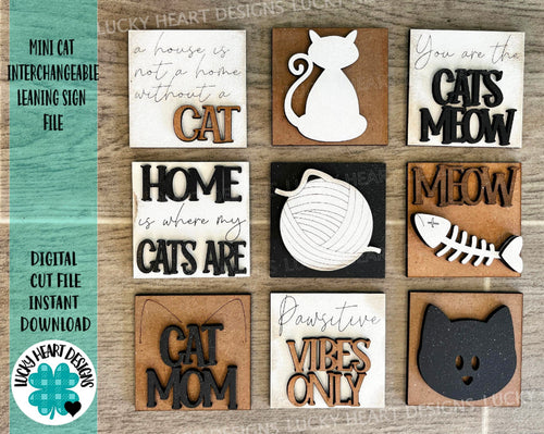 MINI Cat Interchangeable Leaning Sign File SVG, Tiered Tray Glowforge, LuckyHeartDesignsCo