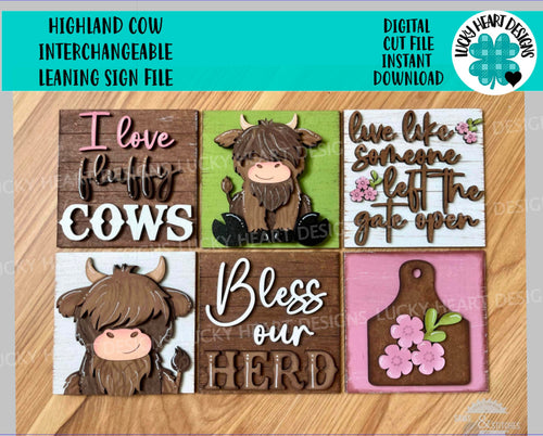 Highland Cow Interchangeable Leaning Sign File SVG, Farm Tiered Tray Glowforge, LuckyHeartDesignsCo