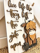 Load image into Gallery viewer, Highland Cow Shiplap Sign File SVG, Farm Glowforge, LuckyHeartDesignsCo
