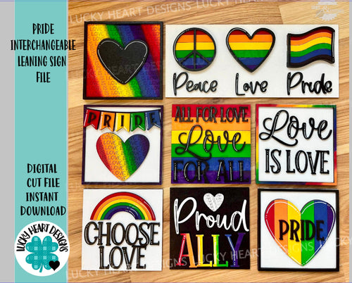 Pride Love Interchangeable Leaning Sign File SVG, Interchangeable Glowforge, luckyHeartDesignsCo