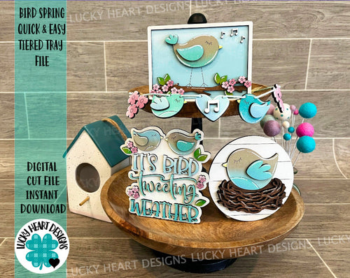 Bird Spring Quick and Easy Tiered Tray File SVG, Spring Glowforge, LuckyHeartDesignsCo