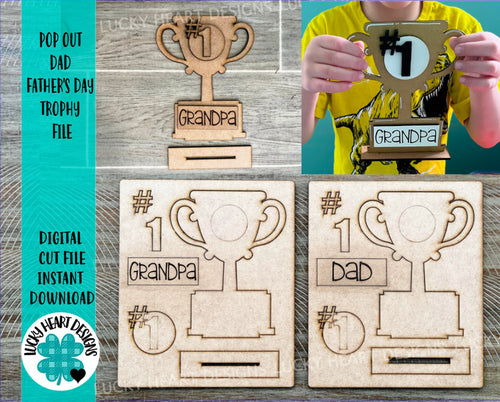 Pop Out Dad Father's Day Trophy File SVG, Grandpa Glowforge, LuckyHeartDesignsCo