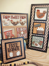Load image into Gallery viewer, Farm Chicken Interchangeable Leaning Sign File SVG, Farm Tiered Tray Glowforge, LuckyHeartDesignsCo
