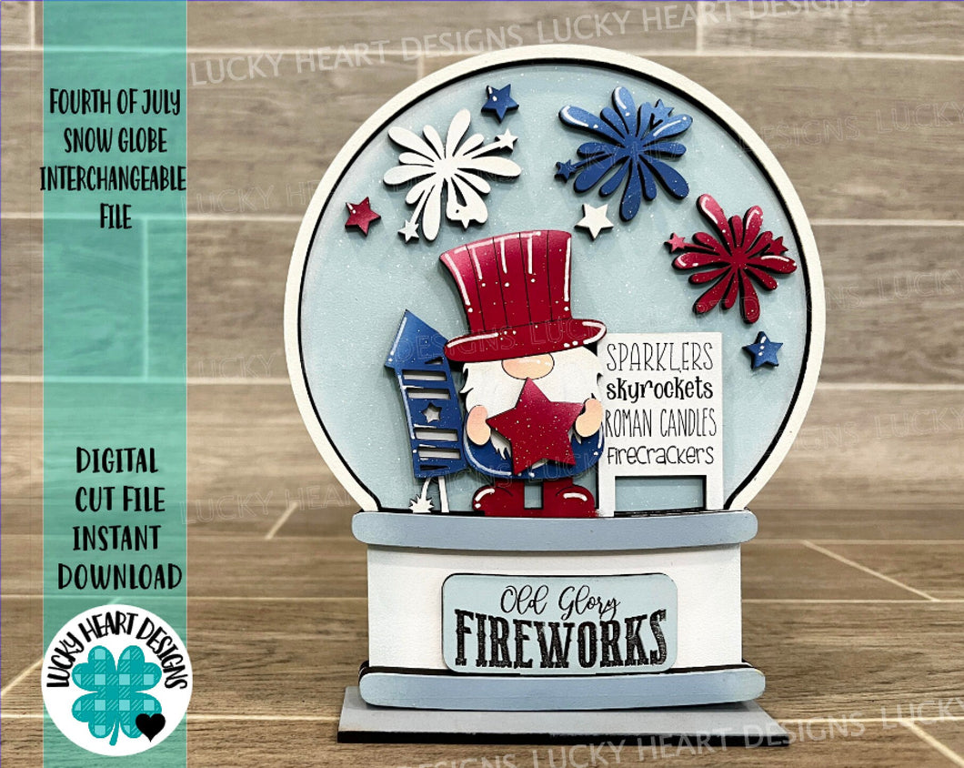 Fourth Of July Snow Globe Interchangeable File SVG, Glowforge, Tiered Tray LuckyHeartDesignsCo