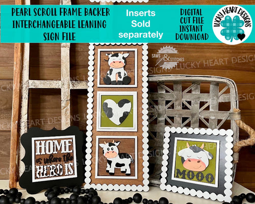 Pearl Scroll Frame Backers Interchangeable Leaning Sign File SVG, Glowforge, Farmhouse, LuckyHeartDesignsCo