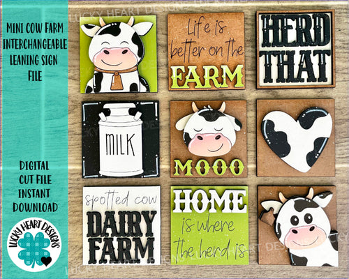 MINI Cow Interchangeable Leaning Sign File SVG, Farm Tiered Tray Glowforge, LuckyHeartDesignsCo