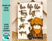 Load image into Gallery viewer, Highland Cow Shiplap Sign File SVG, Farm Glowforge, LuckyHeartDesignsCo
