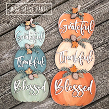 Load image into Gallery viewer, Grateful Thankful Blessed Stacking Pumpkins File SVG, Fall Glowforge, LuckyHeartDesignsCo
