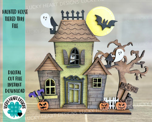 Haunted House Tiered Tray File SVG, Glowforge, LuckyHeartDesignsCo