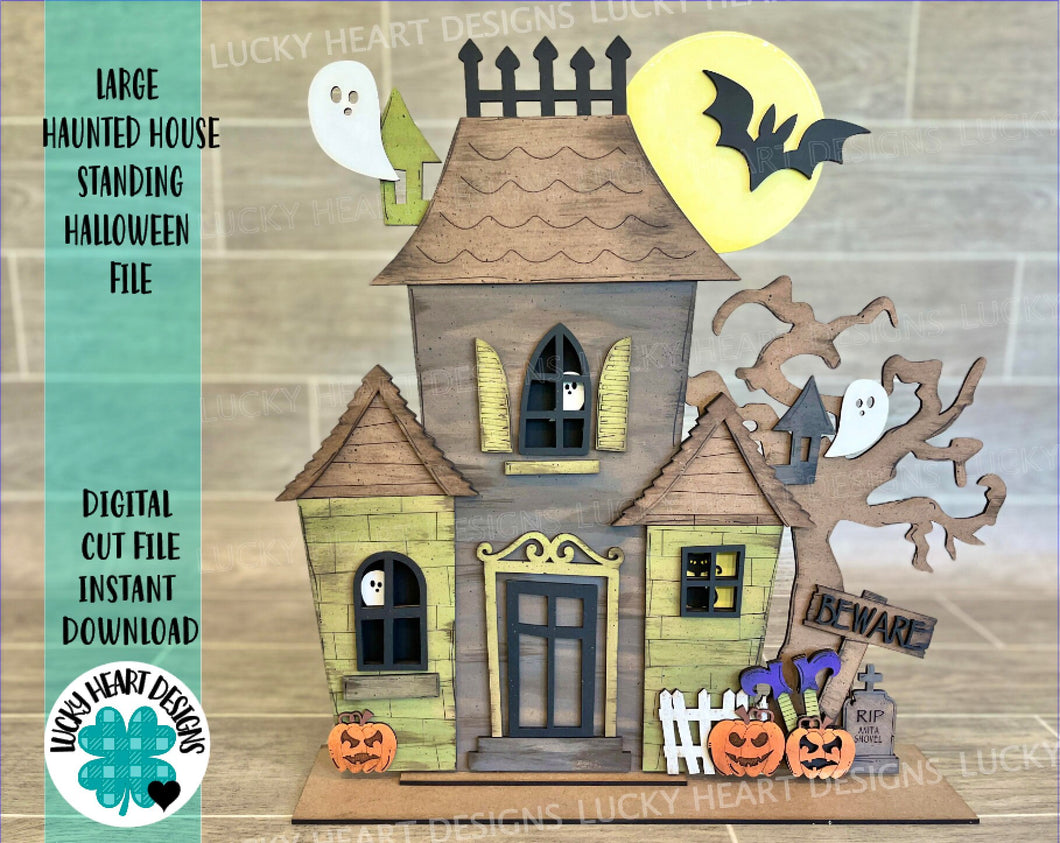 Large Haunted House Standing Halloween File SVG, Glowforge, LuckyHeartDesignsCo