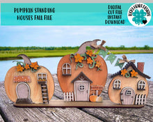 Load image into Gallery viewer, Pumpkin Standing Houses Fall File SVG, Fall Glowforge, Village, LuckyHeartDesignsCo
