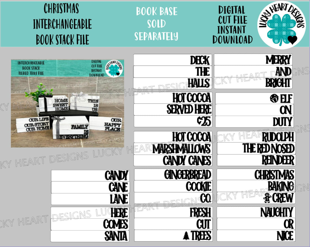 Christmas Interchangeable Book Stack File SVG, Glowforge Farmhouse Tiered Tray, LuckyHeartDesignsCo