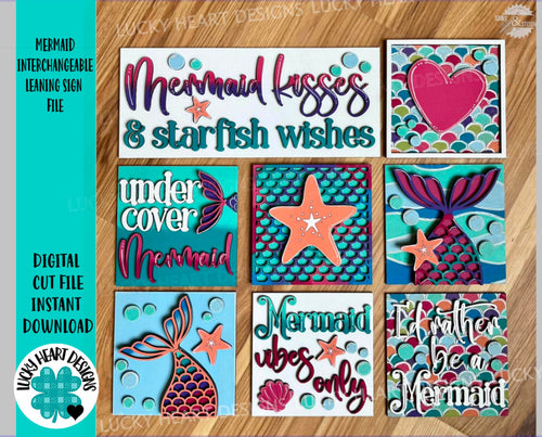 Mermaid Interchangeable Leaning Sign File SVG, Beach Tiered Tray Glowforge, LuckyHeartDesignsCo