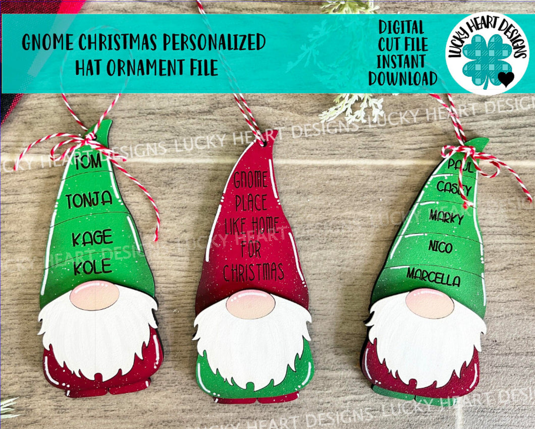 Gnome Christmas Personalized Hat Ornament File SVG, Gnome Santa Glowforge, LuckyHeartDesignsCo
