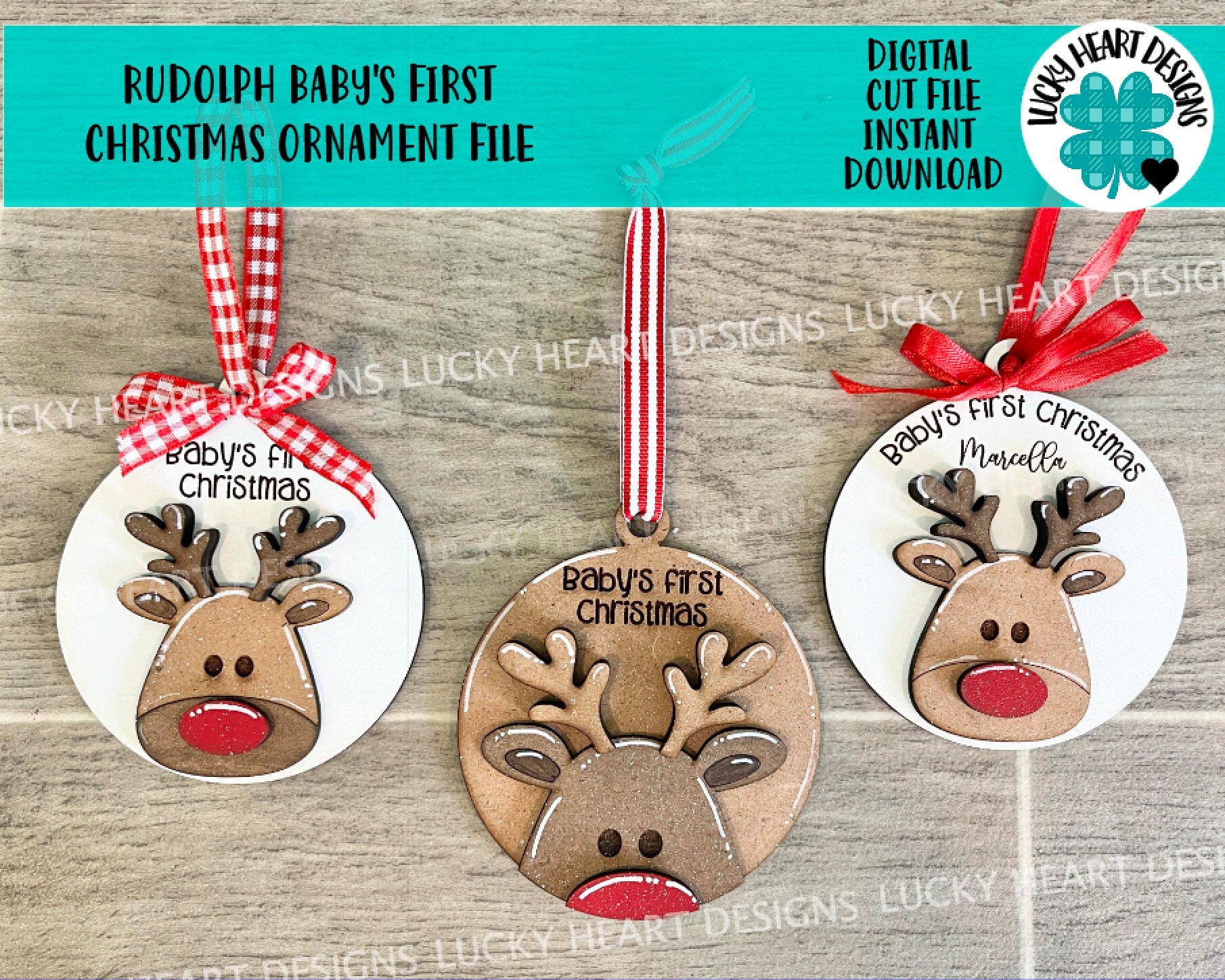 Rudolph Baby's First Christmas File SVG, Glowforge, LuckyHeartDesignsC ...