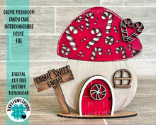 Load image into Gallery viewer, Gnome Mushroom Christmas Candy Cane Interchangeable House File SVG, (add on) Tiered Tray, Glowforge, LuckyHeartDesignsCo
