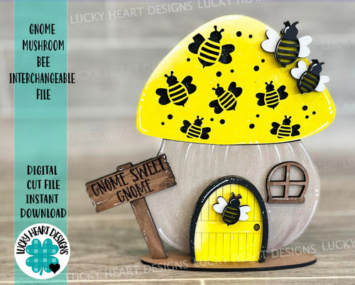Gnome Mushroom Bee Interchangeable House File SVG, (add on) Tiered Tray, Glowforge, LuckyHeartDesignsCo