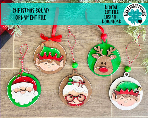 Christmas Squad Ornament File SVG, Santa Rudolph Glowforge, LuckyHeartDesignsCo