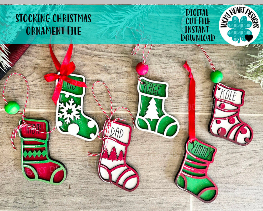 Stocking Christmas Ornament File SVG, Santa Glowforge, LuckyHeartDesignsCo