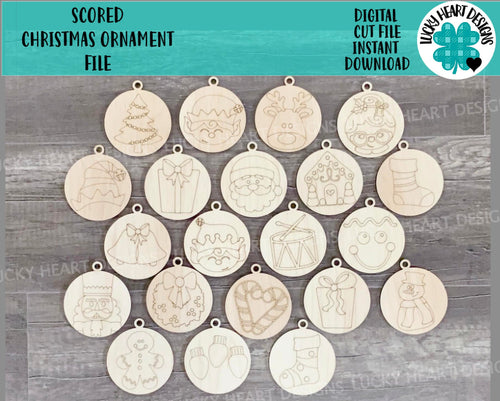 Scored Christmas Ornament File SVG, Santa Rudolph Glowforge, LuckyHeartDesignsCo