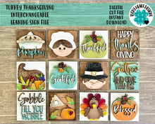 Load image into Gallery viewer, Turkey Thanksgiving Interchangeable Leaning Sign File SVG, Glowforge, Pumpkin Fall, LuckyHeartDesignsCo
