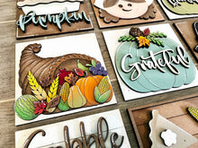 Load image into Gallery viewer, Turkey Thanksgiving Interchangeable Leaning Sign File SVG, Glowforge, Pumpkin Fall, LuckyHeartDesignsCo
