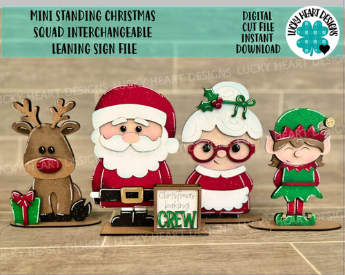 MINI Standing Christmas Squad Interchangeable Leaning Sign File SVG, Countdown, Glowforge Santa, Rudolph,Elf, Holiday, LuckyHeartDesignsCo