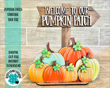 Load image into Gallery viewer, Pumpkin Patch Standing Sign File SVG, Fall Glowforge, Fall, Personalized, Family, LuckyHeartDesignsCo
