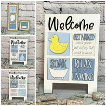 Load image into Gallery viewer, MINI Bathroom Interchangeable Leaning Sign File SVG, Tiered Tray Glowforge, LuckyHeartDesignsCo
