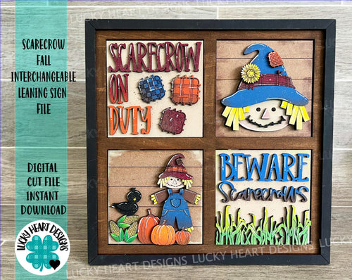 Scarecrow On Duty Interchangeable Leaning Sign File SVG, Glowforge Pumpkin Fall, LuckyHeartDesignsCo
