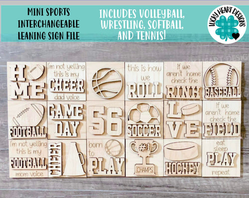 MINI Sports Interchangeable Leaning Sign File SVG, Tiered Tray Football, Baseball, Soccer, Cheer, Volleyball, Glowforge, LuckyHeartDesignsCo