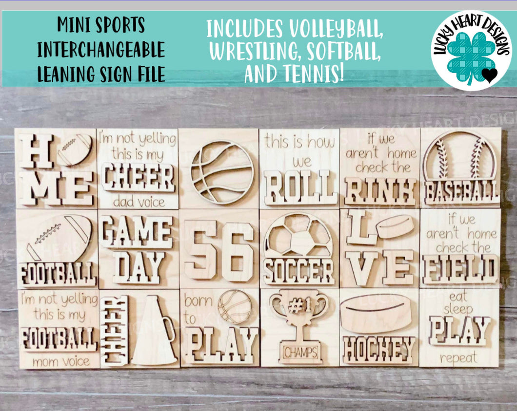 MINI Sports Interchangeable Leaning Sign File SVG, Tiered Tray Football, Baseball, Soccer, Cheer, Volleyball, Glowforge, LuckyHeartDesignsCo