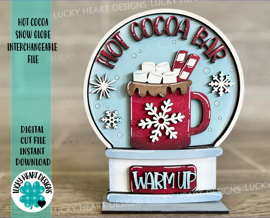 Hot Cocoa Snow Globe Interchangeable File SVG, Glowforge, Chocolate Mug, Tiered Tray LuckyHeartDesignsCo