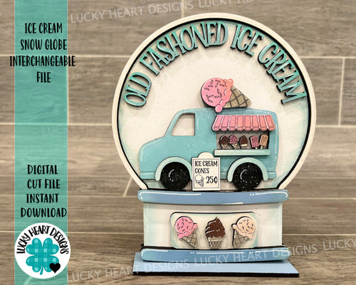 Ice Cream Snow Globe Interchangeable File SVG, Glowforge, Summer Beach Tiered Tray LuckyHeartDesignsCo