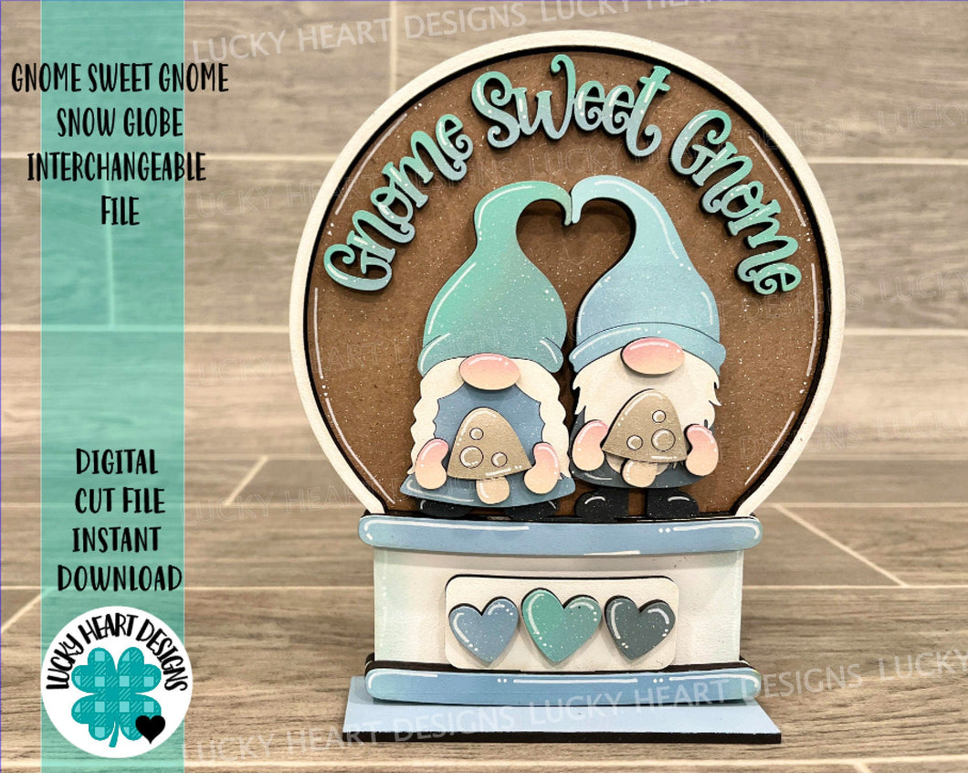 Gnome Sweet Gnome Snow Globe Interchangeable File SVG, Glowforge, Mushroom, Tiered Tray LuckyHeartDesignsCo