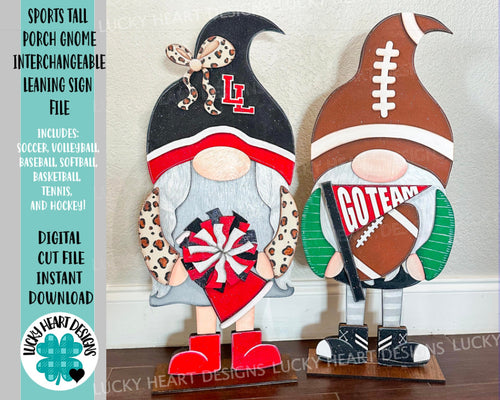 Sports Tall Porch Gnome Interchangeable Leaning Sign Gnome File SVG, Glowforge, Football, Soccer, Baseball, Hockey, LuckyHeartDesignsCo