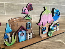 Load image into Gallery viewer, Standing Mushroom Houses Set Gnome File SVG, Fall Glowforge, Fairy Village, LuckyHeartDesignsCo
