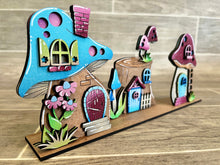 Load image into Gallery viewer, Standing Mushroom Houses Set Gnome File SVG, Fall Glowforge, Fairy Village, LuckyHeartDesignsCo
