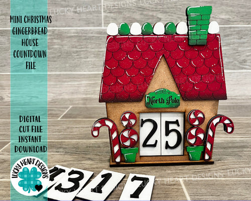 Mini Christmas Gingerbread House Countdown Interchangeable Leaning Sign File SVG, Glowforge Holiday Decor, LuckyHeartDesignsCo