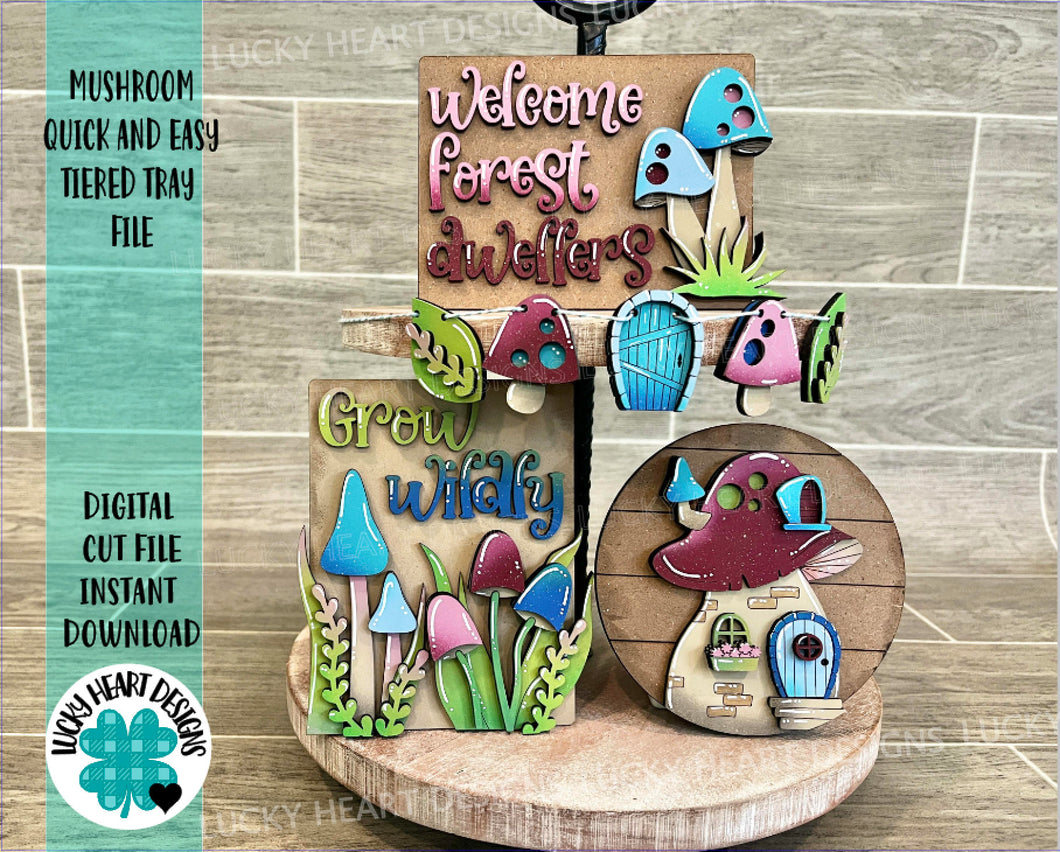 Mushroom Quick and Easy Tiered Tray File SVG, Glowforge Gnome Tier Tray, LuckyHeartDesignsCo