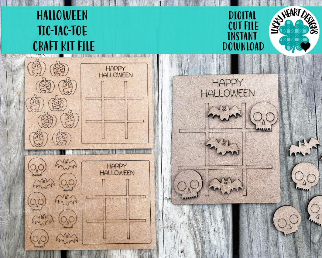 Halloween Tic-Tac-Toe Pop Out Craft Kit File SVG, Jackolantern, Skull, Bat, Glowforge, LuckyHeartDesignsCo