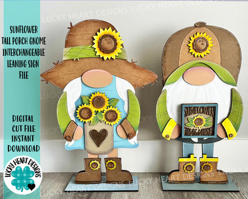 Sunflower Tall Porch Interchangeable Leaning Sign Gnome File SVG, Glowforge Fall, LuckyHeartDesignsCo