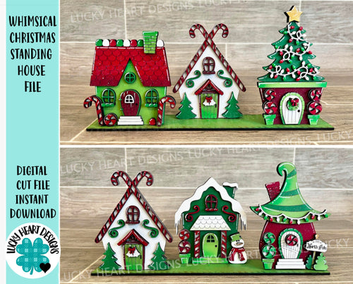 Whimsical Christmas Standing Houses File SVG, Glowforge, Santa's Village, LuckyHeartDesignsCO