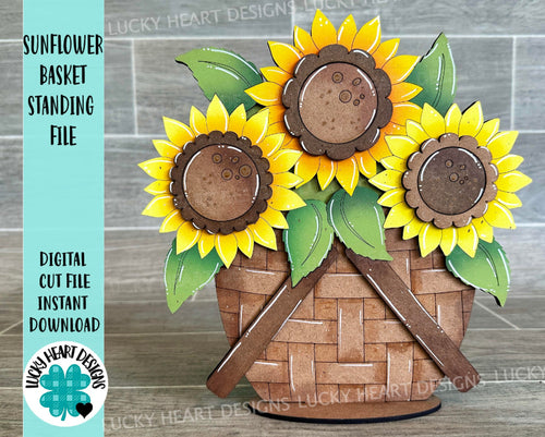 Sunflower Basket Standing File SVG, (NOT interchangeable) Flower, Floral, Summer, Fall Tiered Tray, Glowforge, LuckyHeartDesignsCo