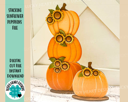 Stacking Sunflower Pumpkins File SVG, Fall Glowforge, LuckyHeartDesignsCo