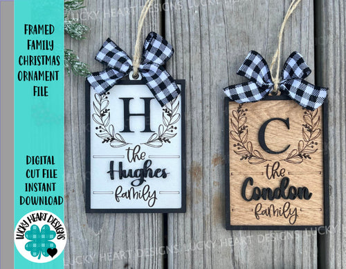 Framed Family Initial Christmas Ornament File SVG, Glowforge, Wedding Gift Tag, Keychain Tag , LuckyHeartDesignsCo